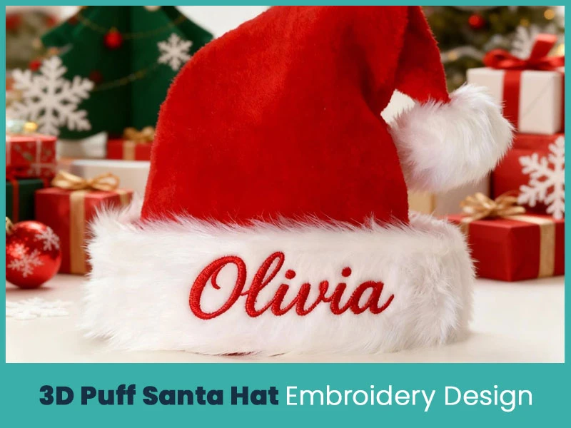3D Puff Santa Hat Embroidery Design
