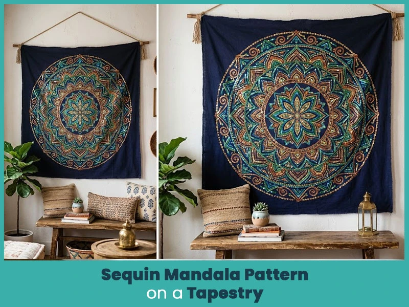 Sequin Mandala Pattern on a Tapestry