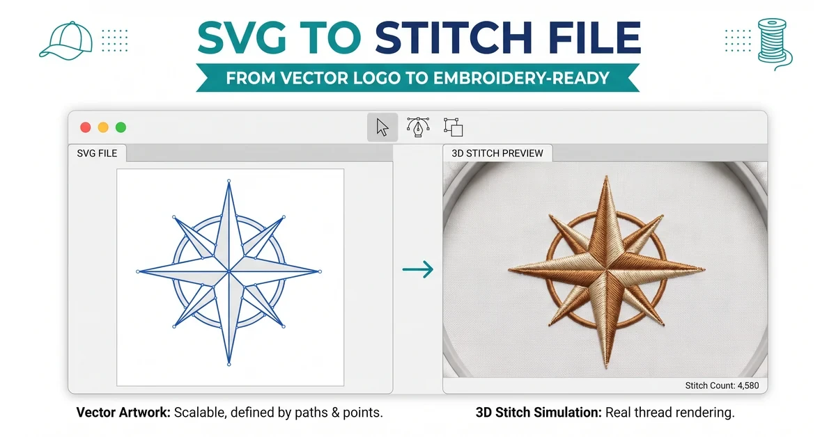 SVG logo file being converted into an embroidery stitch file on screen