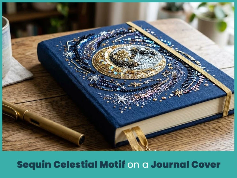 Sequin Celestial Motif on a Journal Cover
