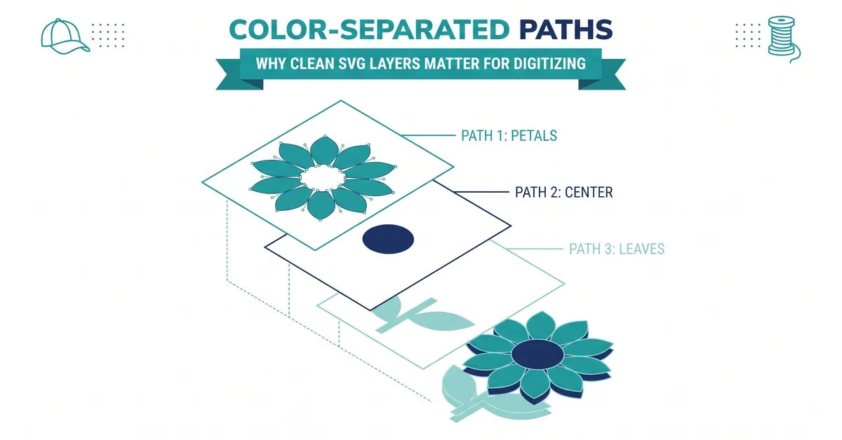 Clean color-separated SVG paths ready for embroidery digitizing