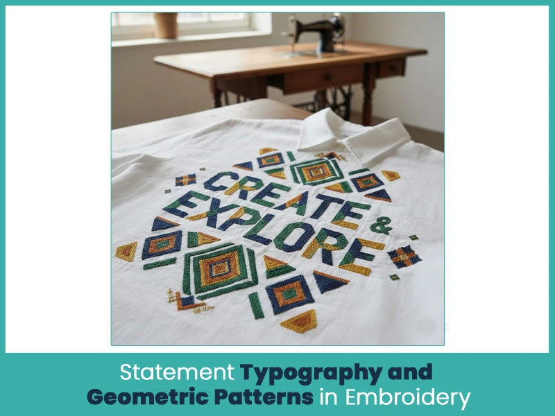 Statement Typography and Geometric Patterns in Embroidery