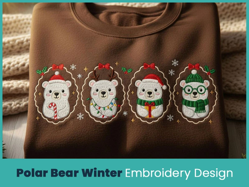 Polar Bear Winter Embroidery Design