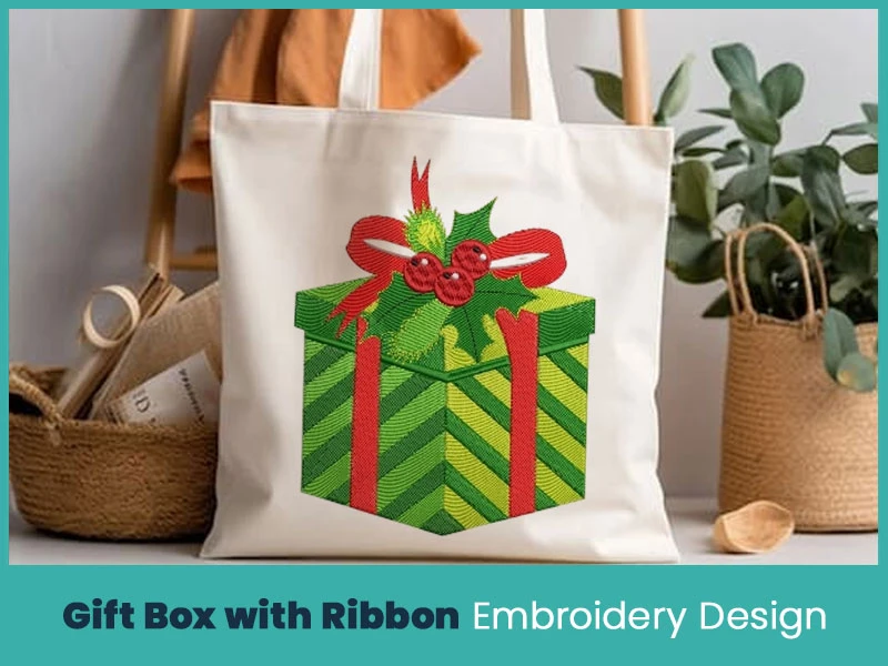 Gift Box with Ribbon Embroidery Design