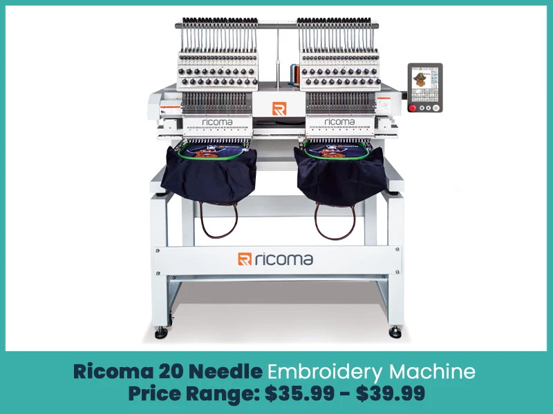 Ricoma 20 Needle Embroidery Machine - Price Range: $35.99 - $39.99
