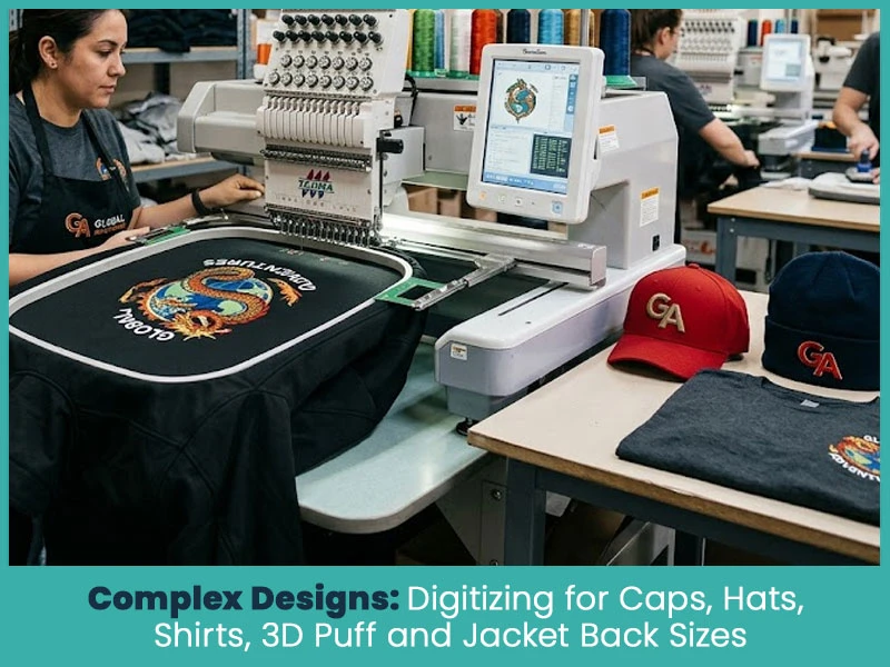 Complex Designs: Digitizing for Caps, Hats, Shirts, 3D Puff and Jacket Back Sizes
