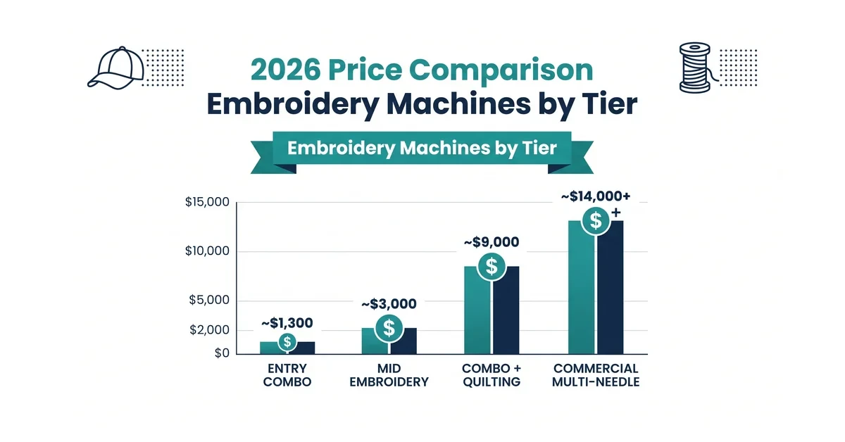 2026 price comparison chart of embroidery machine models