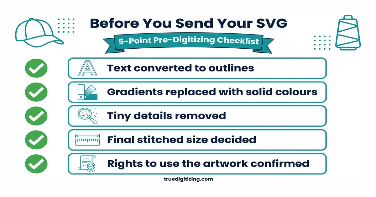 Five-point checklist to complete on an SVG file before sending it for embroidery digitizing