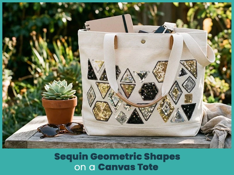 Sequin Geometric Shapes on a Canvas Tote