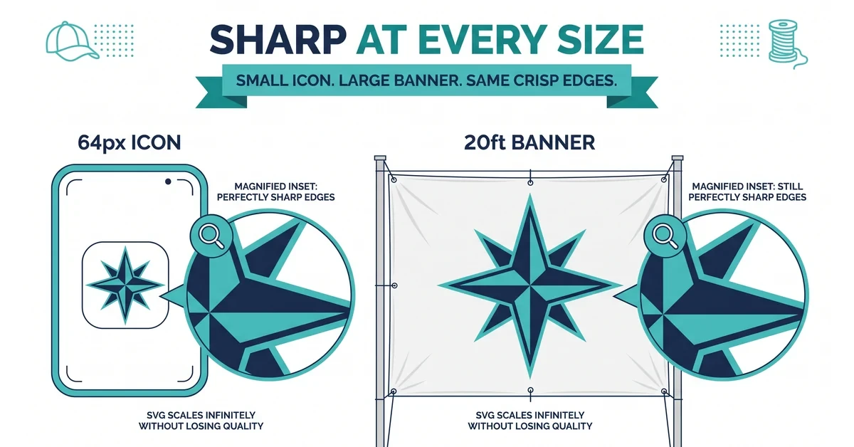 Same SVG logo displayed at small and large sizes with identical sharp edges