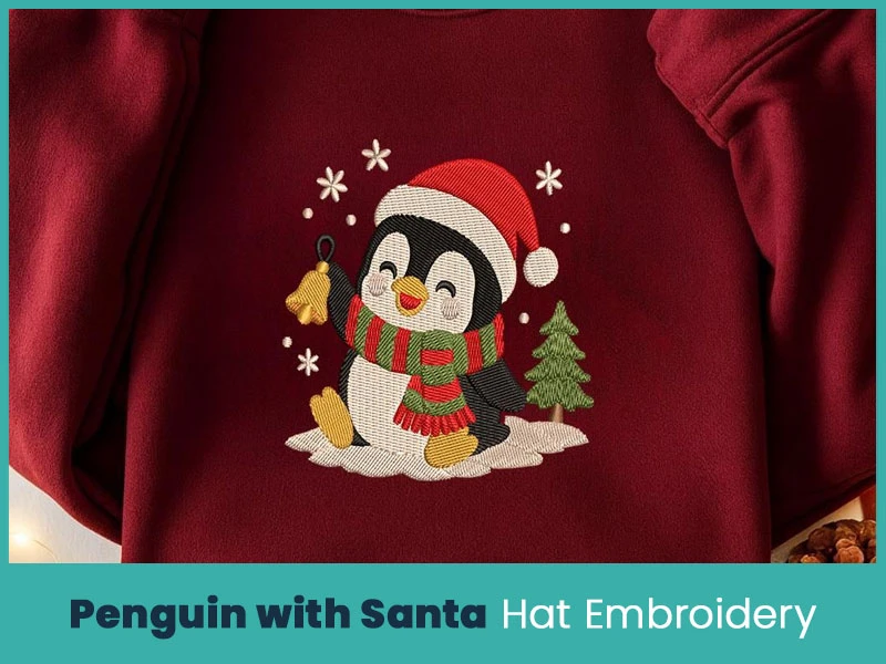 Penguin with Santa Hat Embroidery