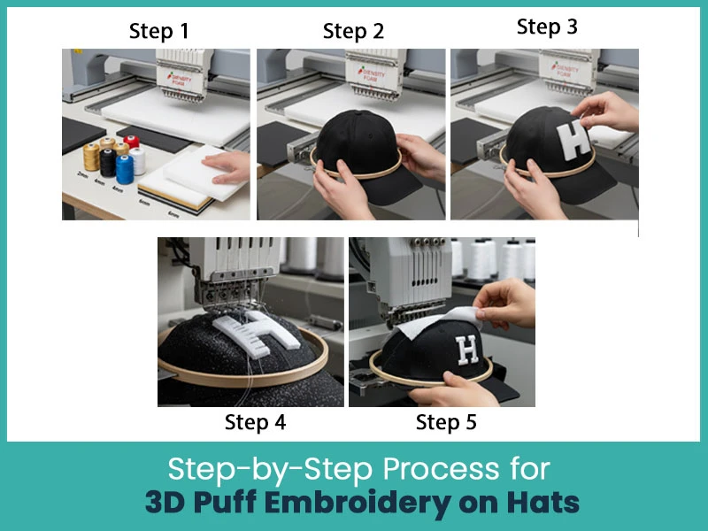 Step-by-Step Process for 3D Puff Embroidery on Hats