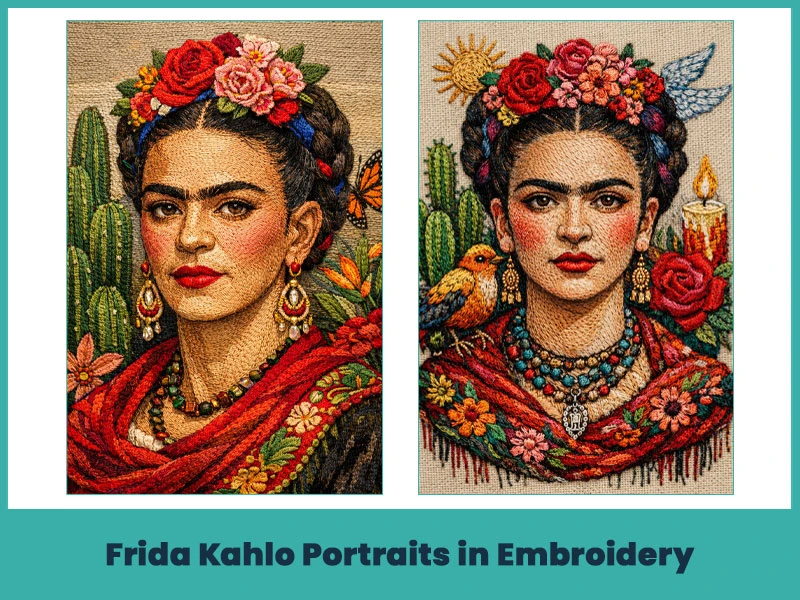 Frida Kahlo Portraits in Embroidery