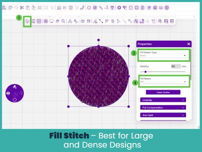Fill Stitch – Best for Large and Dense Designs