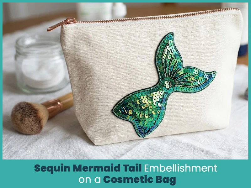 Sequin Mermaid Tail Embellishment on a Cosmetic Bag
