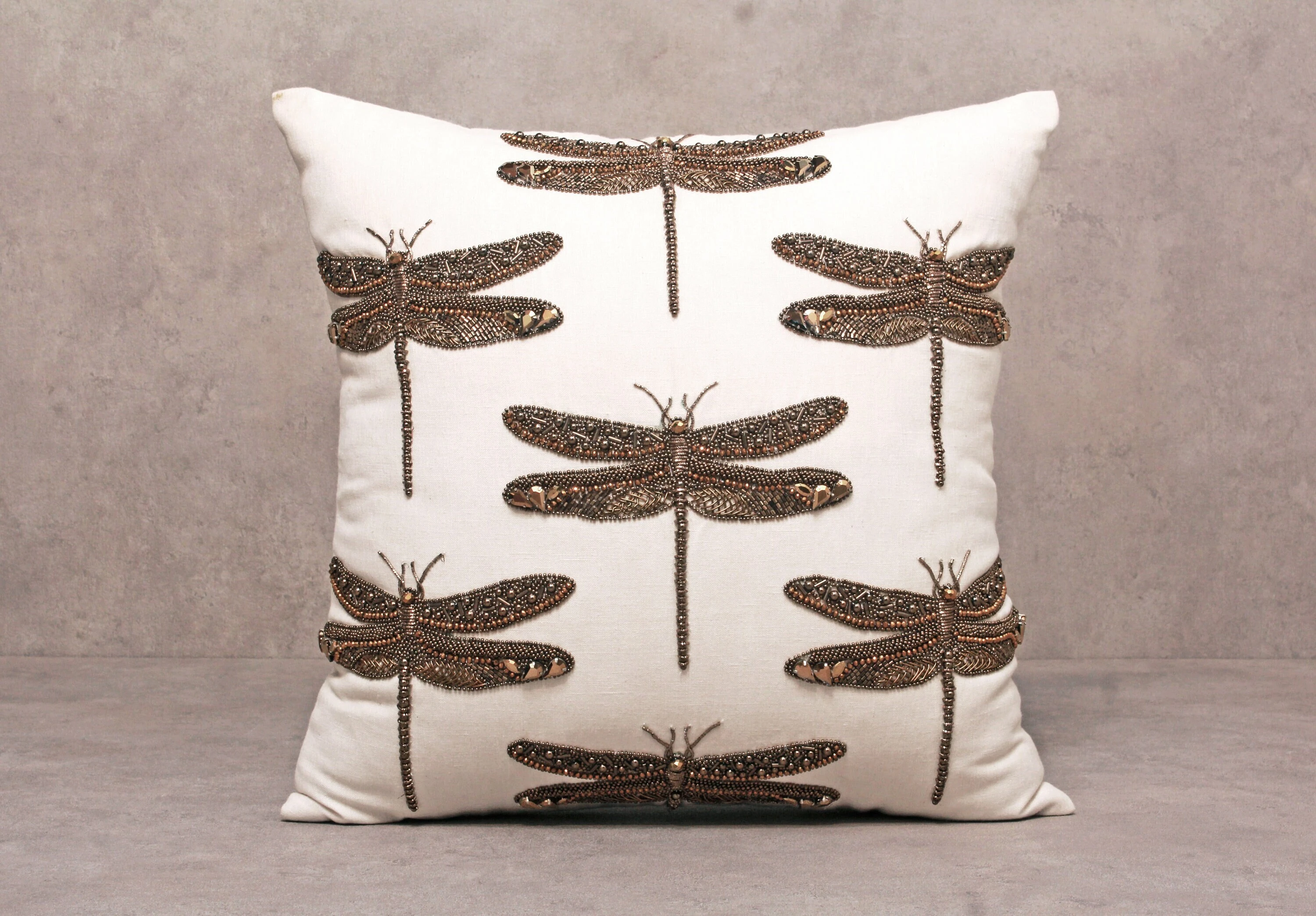 sequin Dragonfly Embellishment on a Pillow Cover