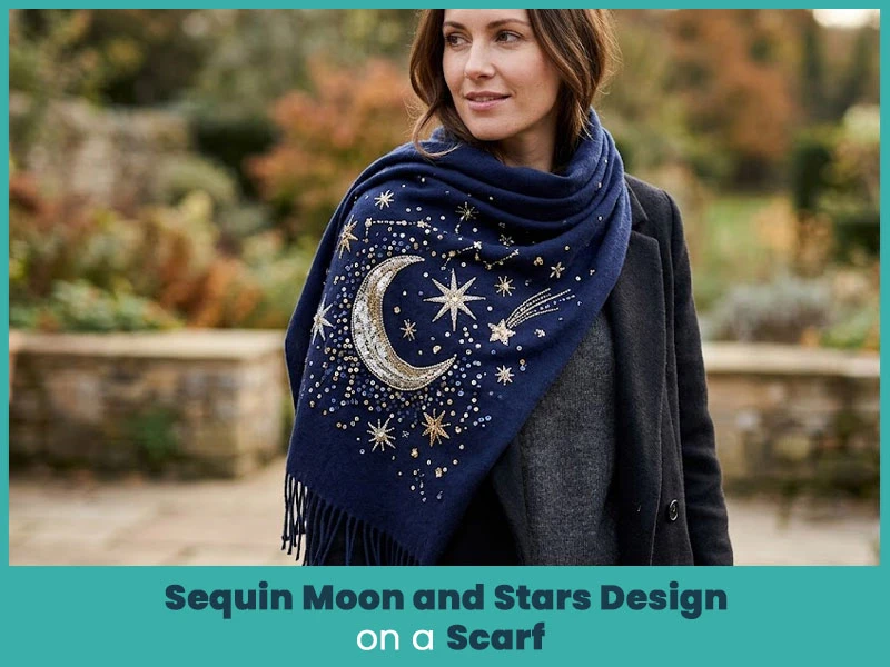 Sequin Moon and Stars Design on a Scarf