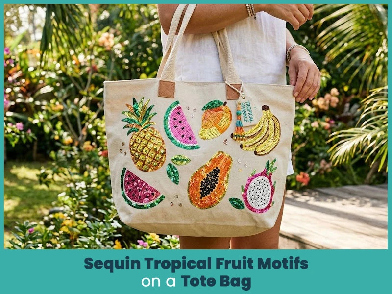 Sequin Tropical Fruit Motifs on a Tote Bag