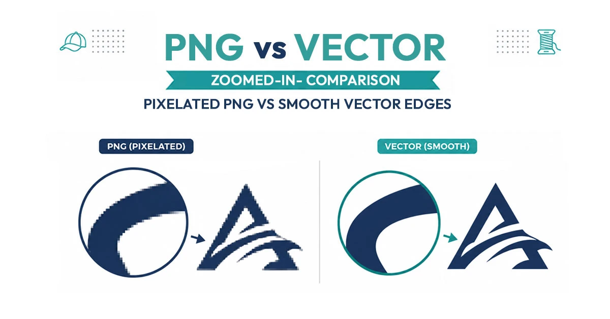 Zoomed-in comparison showing pixelated PNG edges next to smooth vector edges