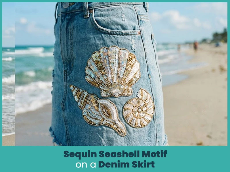 Sequin Seashell Motif on a Denim Skirt