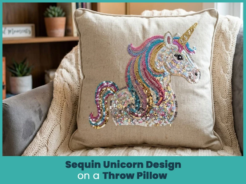 Sequin Unicorn Design on a Throw Pillow